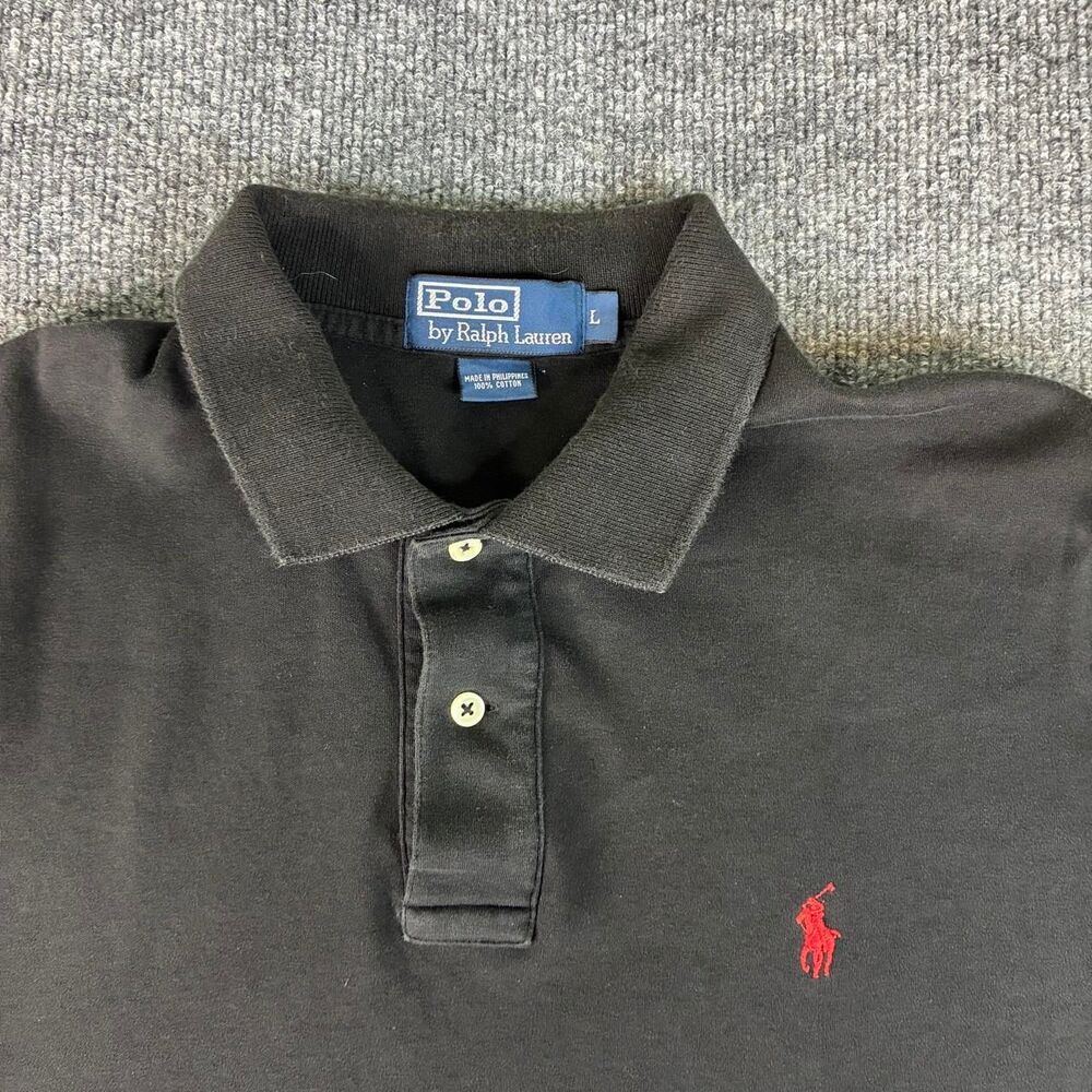 Polo Ralph Lauren Polo Shirt Mens Large Black Red Pony Logo 100% Cotton